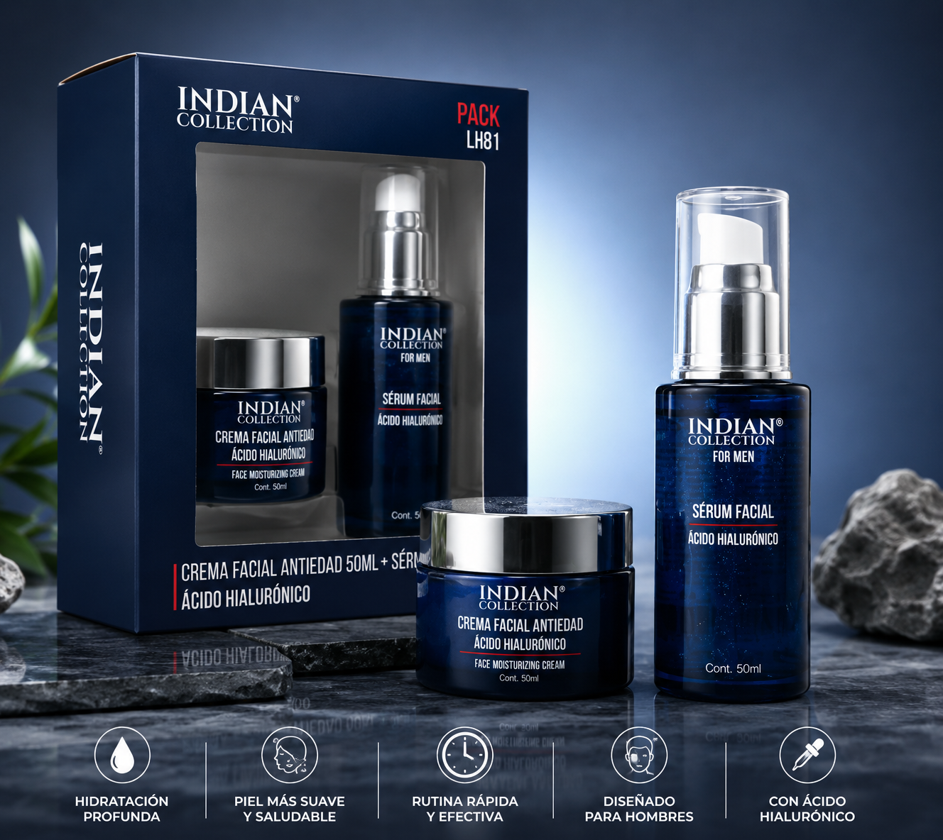KIT DE SERUM FACIAL Y CREMA ANTIEDAD CON ÁCIDO HIALURÓNICO